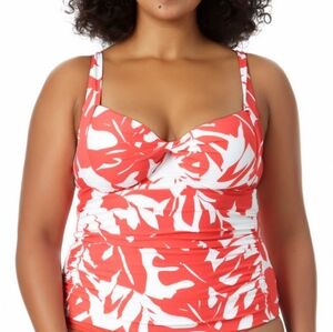 NWT - Anne Cole - Coastal Palm Retro Twist Underwire Tankini Top - 34DD/36D